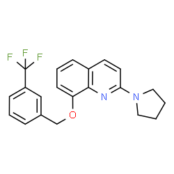 ChemSpider 2D Image | 2-(1-Pyrrolidinyl)-8-{[3-(trifluoromethyl)benzyl]oxy}quinoline | C21H19F3N2O