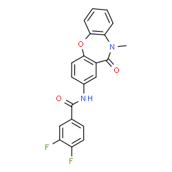 ChemSpider 2D Image | 3,4-Difluoro-N-(10-methyl-11-oxo-10,11-dihydrodibenzo[b,f][1,4]oxazepin-2-yl)benzamide | C21H14F2N2O3