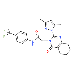 ChemSpider 2D Image | 2-[2-(3,5-Dimethyl-1H-pyrazol-1-yl)-4-oxo-5,6,7,8-tetrahydro-3(4H)-quinazolinyl]-N-[4-(trifluoromethyl)phenyl]acetamide | C22H22F3N5O2