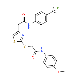 ChemSpider 2D Image | 2-[2-({2-[(4-Methoxyphenyl)amino]-2-oxoethyl}sulfanyl)-1,3-thiazol-4-yl]-N-[4-(trifluoromethyl)phenyl]acetamide | C21H18F3N3O3S2