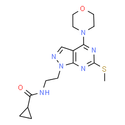 ChemSpider 2D Image | N-{2-[6-(Methylsulfanyl)-4-(4-morpholinyl)-1H-pyrazolo[3,4-d]pyrimidin-1-yl]ethyl}cyclopropanecarboxamide | C16H22N6O2S