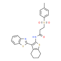 ChemSpider 2D Image | N-[3-(1,3-Benzothiazol-2-yl)-4,5,6,7-tetrahydro-1-benzothiophen-2-yl]-3-[(4-methylphenyl)sulfonyl]propanamide | C25H24N2O3S3