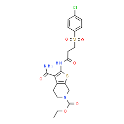 ChemSpider 2D Image | Ethyl 3-carbamoyl-2-({3-[(4-chlorophenyl)sulfonyl]propanoyl}amino)-4,7-dihydrothieno[2,3-c]pyridine-6(5H)-carboxylate | C20H22ClN3O6S2
