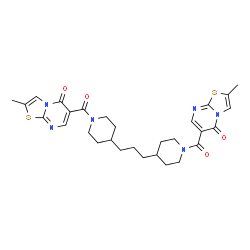ChemSpider 2D Image | 6,6'-[1,3-Propanediylbis(4,1-piperidinediylcarbonyl)]bis(2-methyl-5H-[1,3]thiazolo[3,2-a]pyrimidin-5-one) | C29H34N6O4S2