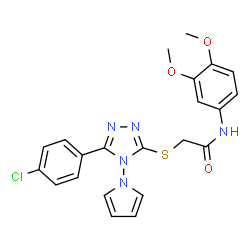ChemSpider 2D Image | 2-{[5-(4-Chlorophenyl)-4-(1H-pyrrol-1-yl)-4H-1,2,4-triazol-3-yl]sulfanyl}-N-(3,4-dimethoxyphenyl)acetamide | C22H20ClN5O3S