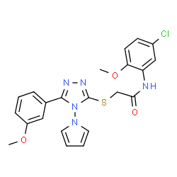 ChemSpider 2D Image | N-(5-Chloro-2-methoxyphenyl)-2-{[5-(3-methoxyphenyl)-4-(1H-pyrrol-1-yl)-4H-1,2,4-triazol-3-yl]sulfanyl}acetamide | C22H20ClN5O3S