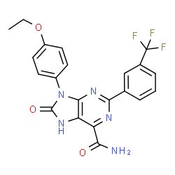 ChemSpider 2D Image | 9-(4-Ethoxyphenyl)-8-oxo-2-[3-(trifluoromethyl)phenyl]-8,9-dihydro-7H-purine-6-carboxamide | C21H16F3N5O3