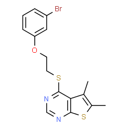ChemSpider 2D Image | 4-{[2-(3-Bromophenoxy)ethyl]sulfanyl}-5,6-dimethylthieno[2,3-d]pyrimidine | C16H15BrN2OS2