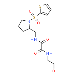 ChemSpider 2D Image | N-(2-Hydroxyethyl)-N'-{[1-(2-thienylsulfonyl)-2-pyrrolidinyl]methyl}ethanediamide | C13H19N3O5S2