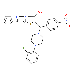 ChemSpider 2D Image | 5-{[4-(2-Fluorophenyl)-1-piperazinyl](4-nitrophenyl)methyl}-2-(2-furyl)[1,3]thiazolo[3,2-b][1,2,4]triazol-6-ol | C25H21FN6O4S