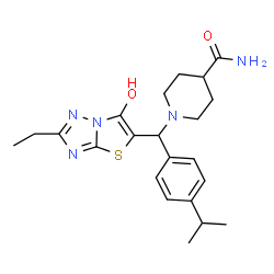 ChemSpider 2D Image | 1-[(2-Ethyl-6-hydroxy[1,3]thiazolo[3,2-b][1,2,4]triazol-5-yl)(4-isopropylphenyl)methyl]-4-piperidinecarboxamide | C22H29N5O2S