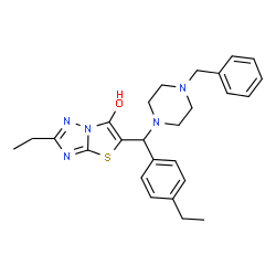 ChemSpider 2D Image | 5-[(4-Benzyl-1-piperazinyl)(4-ethylphenyl)methyl]-2-ethyl[1,3]thiazolo[3,2-b][1,2,4]triazol-6-ol | C26H31N5OS