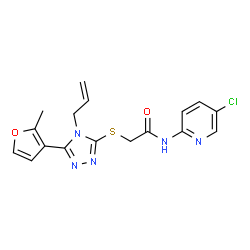ChemSpider 2D Image | 2-{[4-Allyl-5-(2-methyl-3-furyl)-4H-1,2,4-triazol-3-yl]sulfanyl}-N-(5-chloro-2-pyridinyl)acetamide | C17H16ClN5O2S