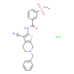 ChemSpider 2D Image | N-(6-Benzyl-3-cyano-4,5,6,7-tetrahydrothieno[2,3-c]pyridin-2-yl)-3-(ethylsulfonyl)benzamide hydrochloride (1:1) | C24H24ClN3O3S2