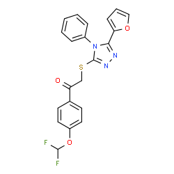 ChemSpider 2D Image | 1-[4-(Difluoromethoxy)phenyl]-2-{[5-(2-furyl)-4-phenyl-4H-1,2,4-triazol-3-yl]sulfanyl}ethanone | C21H15F2N3O3S