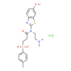 ChemSpider 2D Image | N-[2-(Dimethylamino)ethyl]-N-(6-methoxy-1,3-benzothiazol-2-yl)-3-[(4-methylphenyl)sulfonyl]propanamide hydrochloride (1:1) | C22H28ClN3O4S2