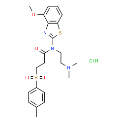ChemSpider 2D Image | N-[2-(Dimethylamino)ethyl]-N-(4-methoxy-1,3-benzothiazol-2-yl)-3-[(4-methylphenyl)sulfonyl]propanamide hydrochloride (1:1) | C22H28ClN3O4S2