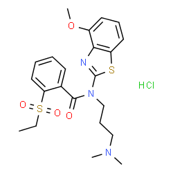 ChemSpider 2D Image | N-[3-(Dimethylamino)propyl]-2-(ethylsulfonyl)-N-(4-methoxy-1,3-benzothiazol-2-yl)benzamide hydrochloride (1:1) | C22H28ClN3O4S2