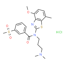ChemSpider 2D Image | N-[3-(Dimethylamino)propyl]-N-(4-methoxy-7-methyl-1,3-benzothiazol-2-yl)-3-(methylsulfonyl)benzamide hydrochloride (1:1) | C22H28ClN3O4S2