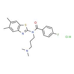 ChemSpider 2D Image | N-[3-(Dimethylamino)propyl]-N-(5,6-dimethyl-1,3-benzothiazol-2-yl)-4-fluorobenzamide hydrochloride (1:1) | C21H25ClFN3OS
