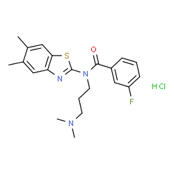 ChemSpider 2D Image | N-[3-(Dimethylamino)propyl]-N-(5,6-dimethyl-1,3-benzothiazol-2-yl)-3-fluorobenzamide hydrochloride (1:1) | C21H25ClFN3OS