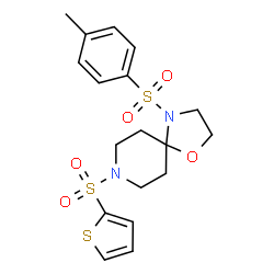 ChemSpider 2D Image | 4-[(4-Methylphenyl)sulfonyl]-8-(2-thienylsulfonyl)-1-oxa-4,8-diazaspiro[4.5]decane | C18H22N2O5S3
