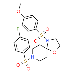 ChemSpider 2D Image | 8-[(4-Fluorophenyl)sulfonyl]-4-[(4-methoxyphenyl)sulfonyl]-1-oxa-4,8-diazaspiro[4.5]decane | C20H23FN2O6S2