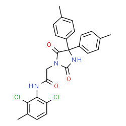 ChemSpider 2D Image | 2-[4,4-Bis(4-methylphenyl)-2,5-dioxo-1-imidazolidinyl]-N-(2,6-dichloro-3-methylphenyl)acetamide | C26H23Cl2N3O3
