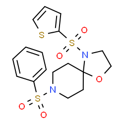 ChemSpider 2D Image | 8-(Phenylsulfonyl)-4-(2-thienylsulfonyl)-1-oxa-4,8-diazaspiro[4.5]decane | C17H20N2O5S3
