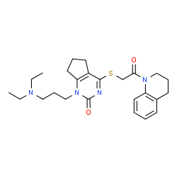 ChemSpider 2D Image | 1-[3-(Diethylamino)propyl]-4-{[2-(3,4-dihydro-1(2H)-quinolinyl)-2-oxoethyl]sulfanyl}-1,5,6,7-tetrahydro-2H-cyclopenta[d]pyrimidin-2-one | C25H34N4O2S