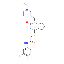 ChemSpider 2D Image | 2-({1-[3-(Diethylamino)propyl]-2-oxo-2,5,6,7-tetrahydro-1H-cyclopenta[d]pyrimidin-4-yl}sulfanyl)-N-(3,4-difluorophenyl)acetamide | C22H28F2N4O2S