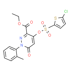 ChemSpider 2D Image | Ethyl 4-{[(5-chloro-2-thienyl)sulfonyl]oxy}-1-(2-methylphenyl)-6-oxo-1,6-dihydro-3-pyridazinecarboxylate | C18H15ClN2O6S2