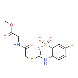 ChemSpider 2D Image | Ethyl N-{[(7-chloro-1,1-dioxido-2H-1,2,4-benzothiadiazin-3-yl)sulfanyl]acetyl}glycinate | C13H14ClN3O5S2