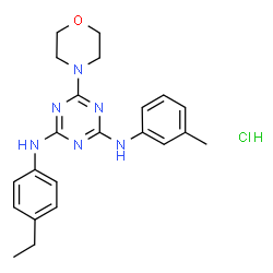 ChemSpider 2D Image | N-(4-Ethylphenyl)-N'-(3-methylphenyl)-6-(4-morpholinyl)-1,3,5-triazine-2,4-diamine hydrochloride (1:1) | C22H27ClN6O