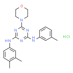 ChemSpider 2D Image | N-(3,4-Dimethylphenyl)-N'-(3-methylphenyl)-6-(4-morpholinyl)-1,3,5-triazine-2,4-diamine hydrochloride (1:1) | C22H27ClN6O