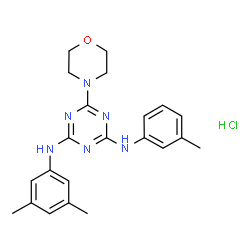 ChemSpider 2D Image | N-(3,5-Dimethylphenyl)-N'-(3-methylphenyl)-6-(4-morpholinyl)-1,3,5-triazine-2,4-diamine hydrochloride (1:1) | C22H27ClN6O