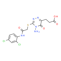 ChemSpider 2D Image | 3-[4-Amino-3-({2-[(2,4-dichlorophenyl)amino]-2-oxoethyl}sulfanyl)-5-oxo-4,5-dihydro-1,2,4-triazin-6-yl]propanoic acid | C14H13Cl2N5O4S