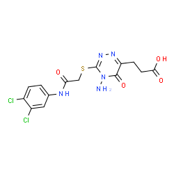 ChemSpider 2D Image | 3-[4-Amino-3-({2-[(3,4-dichlorophenyl)amino]-2-oxoethyl}sulfanyl)-5-oxo-4,5-dihydro-1,2,4-triazin-6-yl]propanoic acid | C14H13Cl2N5O4S