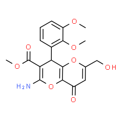 ChemSpider 2D Image | Methyl 2-amino-4-(2,3-dimethoxyphenyl)-6-(hydroxymethyl)-8-oxo-4,8-dihydropyrano[3,2-b]pyran-3-carboxylate | C19H19NO8