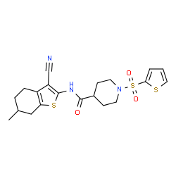 ChemSpider 2D Image | N-(3-Cyano-6-methyl-4,5,6,7-tetrahydro-1-benzothiophen-2-yl)-1-(2-thienylsulfonyl)-4-piperidinecarboxamide | C20H23N3O3S3
