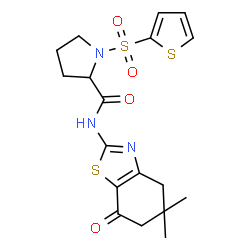 ChemSpider 2D Image | N-(5,5-Dimethyl-7-oxo-4,5,6,7-tetrahydro-1,3-benzothiazol-2-yl)-1-(2-thienylsulfonyl)prolinamide | C18H21N3O4S3