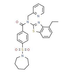ChemSpider 2D Image | 4-(1-Azepanylsulfonyl)-N-(4-ethyl-1,3-benzothiazol-2-yl)-N-(2-pyridinylmethyl)benzamide | C28H30N4O3S2