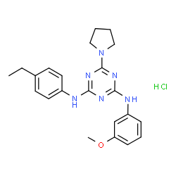 ChemSpider 2D Image | N-(4-Ethylphenyl)-N'-(3-methoxyphenyl)-6-(1-pyrrolidinyl)-1,3,5-triazine-2,4-diamine hydrochloride (1:1) | C22H27ClN6O