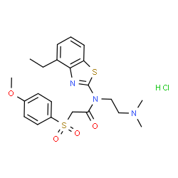 ChemSpider 2D Image | N-[2-(Dimethylamino)ethyl]-N-(4-ethyl-1,3-benzothiazol-2-yl)-2-[(4-methoxyphenyl)sulfonyl]acetamide hydrochloride (1:1) | C22H28ClN3O4S2