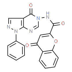 ChemSpider 2D Image | 4-Oxo-N-(4-oxo-1-phenyl-1,4-dihydro-5H-pyrazolo[3,4-d]pyrimidin-5-yl)-4H-chromene-2-carboxamide | C21H13N5O4