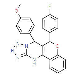 ChemSpider 2D Image | 6-(4-Fluorophenyl)-7-(4-methoxyphenyl)-7,11-dihydro-6H-chromeno[4,3-d]tetrazolo[1,5-a]pyrimidine | C24H18FN5O2