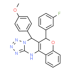ChemSpider 2D Image | 6-(3-Fluorophenyl)-7-(4-methoxyphenyl)-7,11-dihydro-6H-chromeno[4,3-d]tetrazolo[1,5-a]pyrimidine | C24H18FN5O2