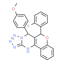 ChemSpider 2D Image | 6-(2-Fluorophenyl)-7-(4-methoxyphenyl)-7,11-dihydro-6H-chromeno[4,3-d]tetrazolo[1,5-a]pyrimidine | C24H18FN5O2