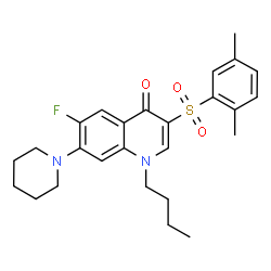 ChemSpider 2D Image | 1-Butyl-3-[(2,5-dimethylphenyl)sulfonyl]-6-fluoro-7-(1-piperidinyl)-4(1H)-quinolinone | C26H31FN2O3S