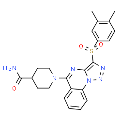 ChemSpider 2D Image | 1-{3-[(3,4-Dimethylphenyl)sulfonyl][1,2,3]triazolo[1,5-a]quinazolin-5-yl}-4-piperidinecarboxamide | C23H24N6O3S